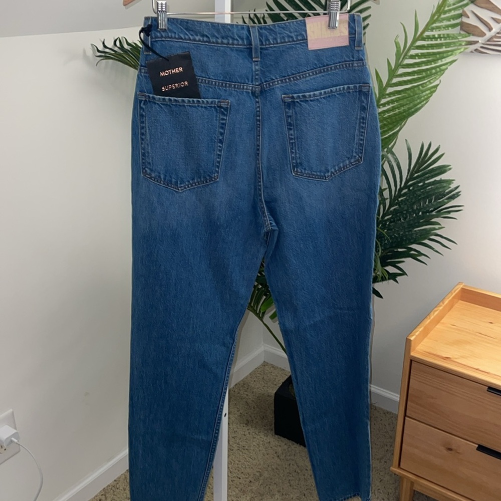 MOTHER High-Rise Straight Leg Jeans in Medium Blue - Picture 4 of 5